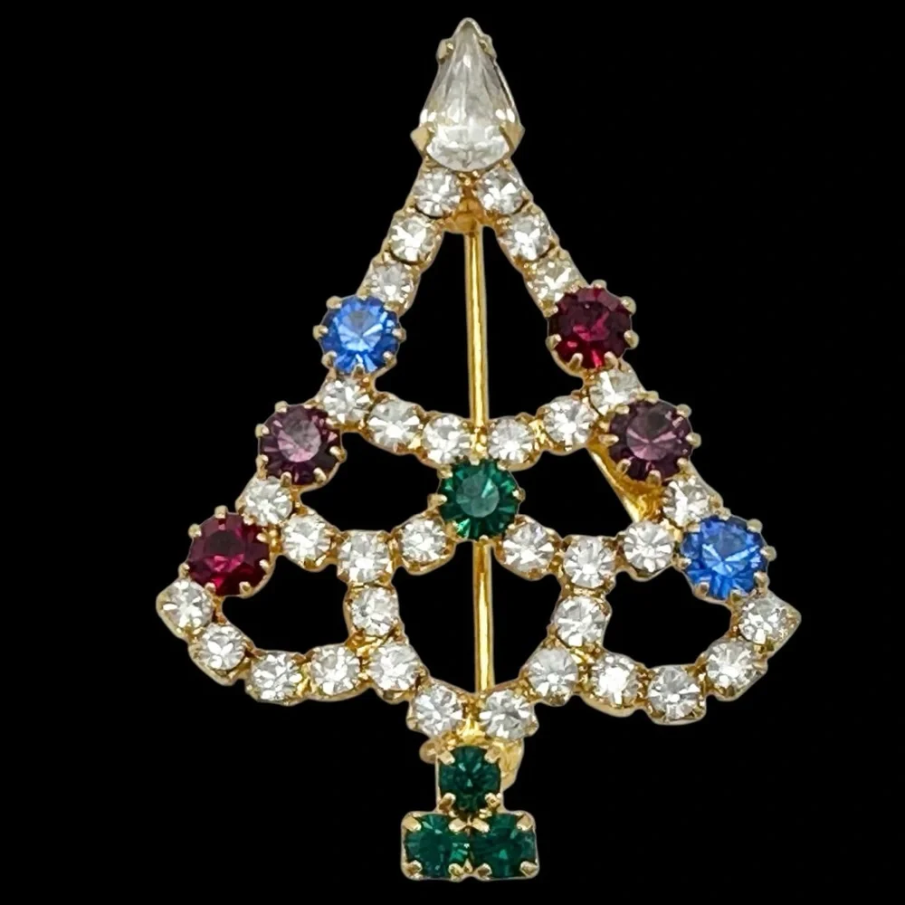 Eisenberg Ice Rhinestone Christmas Tree Vintage Brooch Lapel Pin